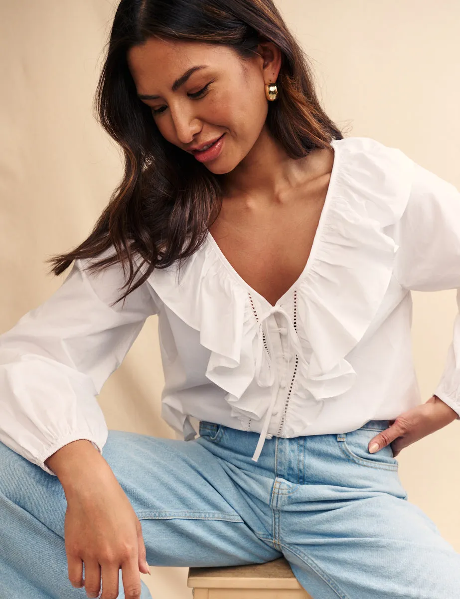 White Ruffle Collar Blouse sold by Nobody's Child product image thumbnail 4