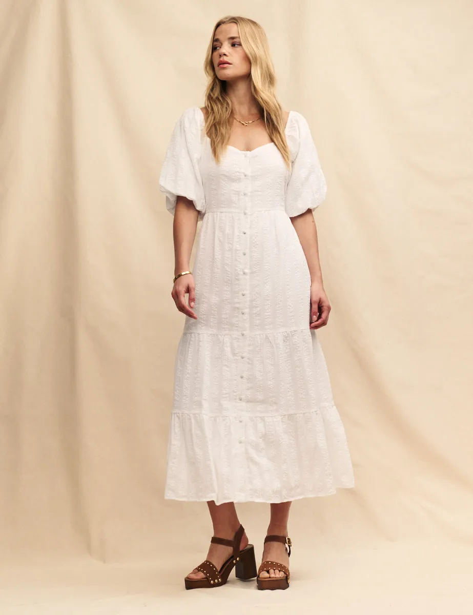 White Tiered Laurel Midi Dress sold by Nobody's Child