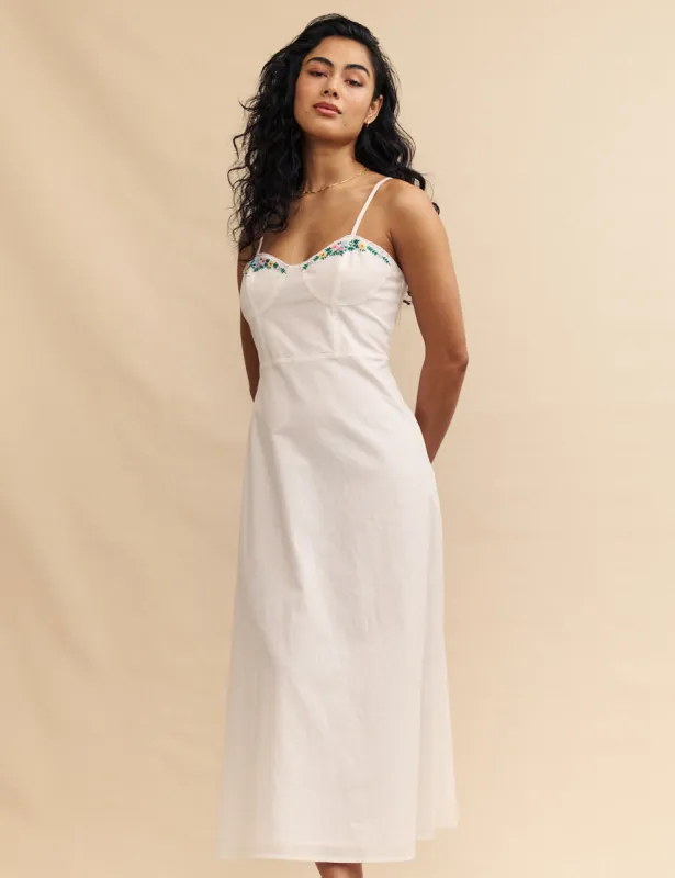 White Embroidered Detail Pippin Midi Dress sold by Nobody's Child