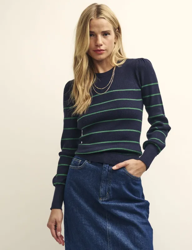 Navy and Green Rib Long Sleeve Knitted Top sold by Nobody's Child