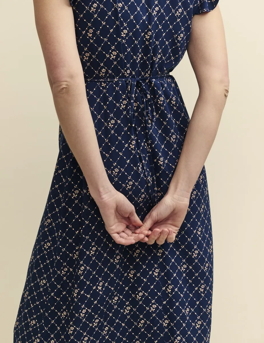 Navy Floral Trellis Print Lily Midi Dress sold by Nobody's Child product image thumbnail 3