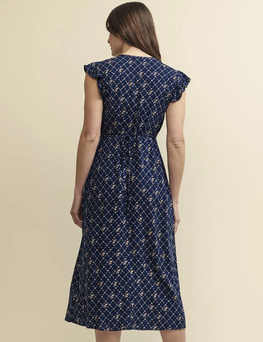 Navy Floral Trellis Print Lily Midi Dress sold by Nobody's Child product image thumbnail 4