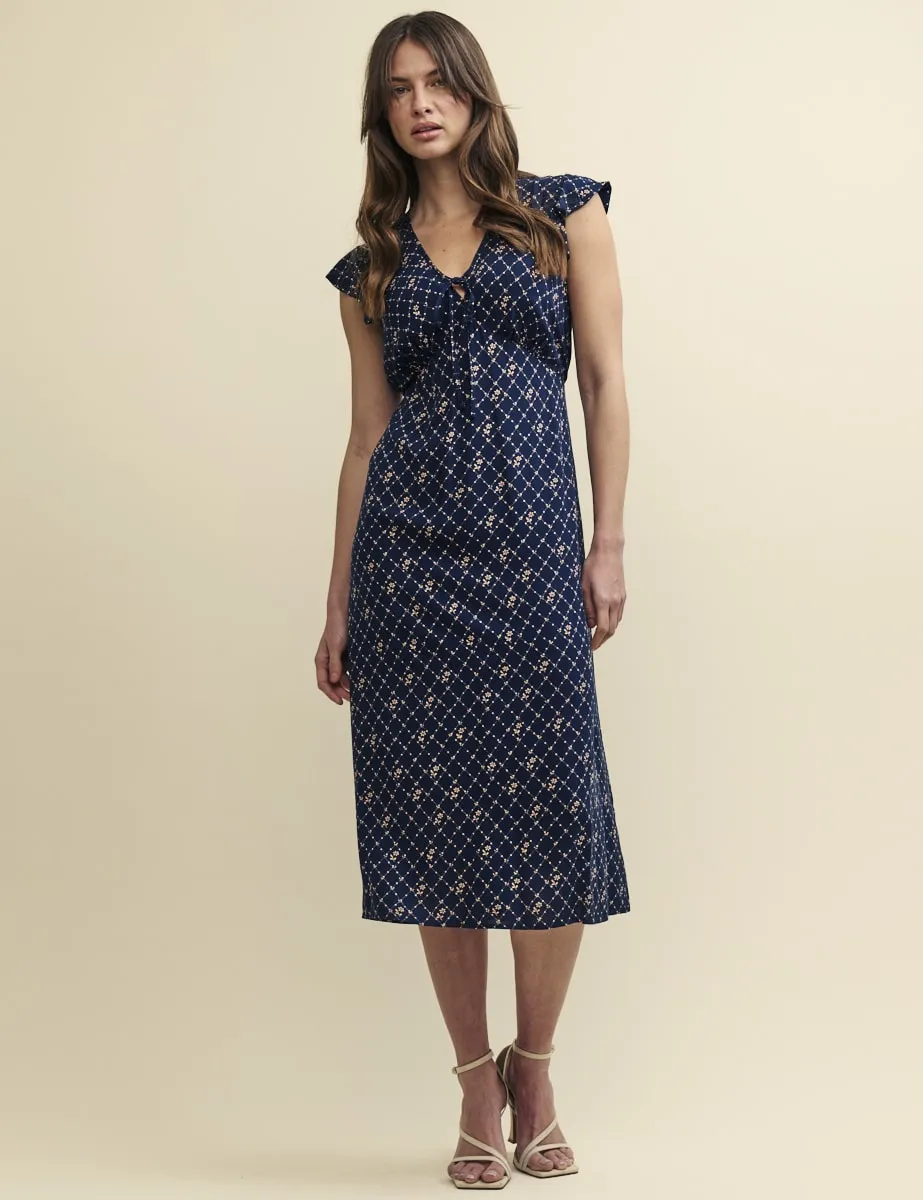 Navy Floral Trellis Print Lily Midi Dress sold by Nobody's Child product image thumbnail 2