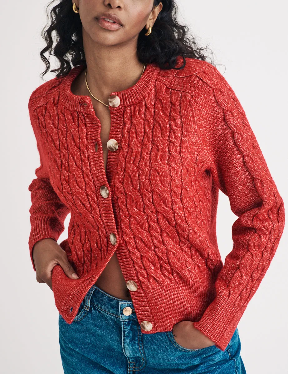 Red Cable Knitted Cardigan sold by Nobody's Child product image thumbnail 3