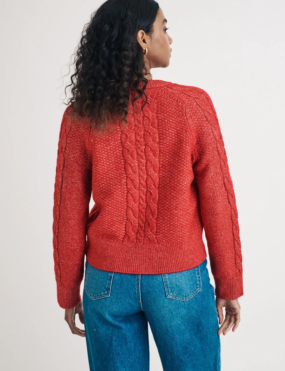 Red Cable Knitted Cardigan sold by Nobody's Child product image thumbnail 4