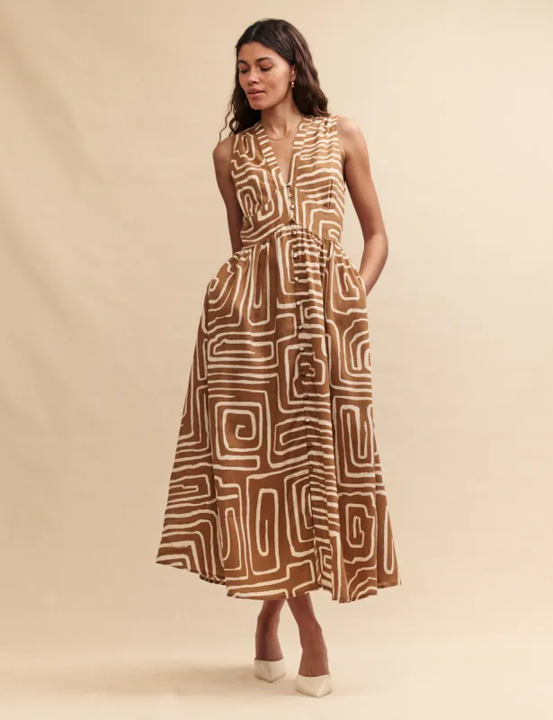 Brown Abstract Starlight Midaxi Dress sold by Nobody's Child