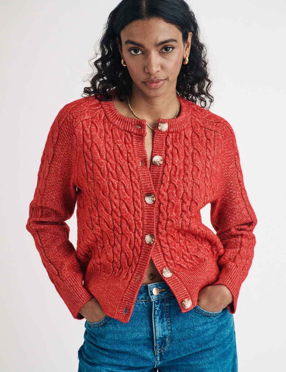 Red Cable Knitted Cardigan sold by Nobody's Child