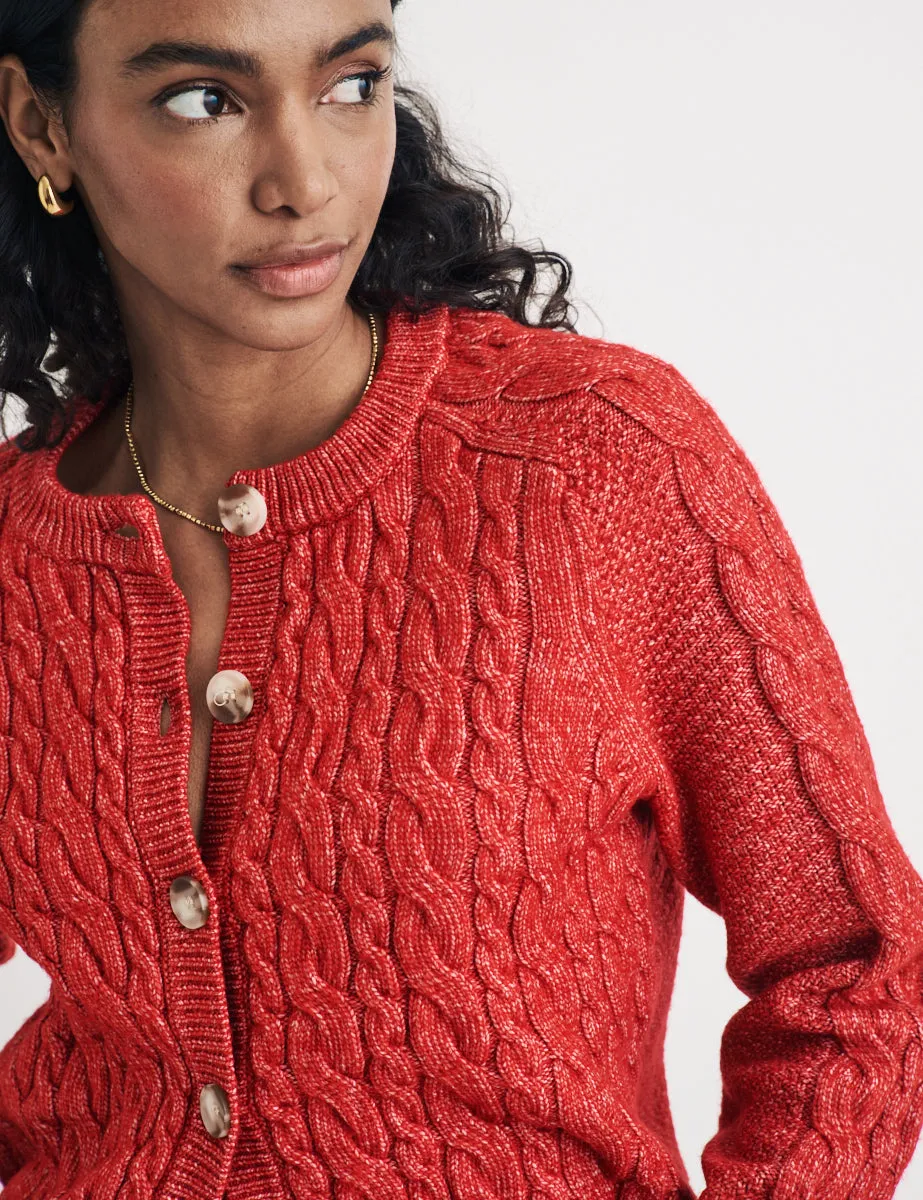 Red Cable Knitted Cardigan sold by Nobody's Child product image thumbnail 2