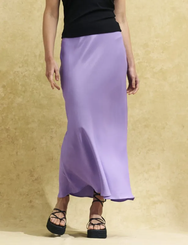 Purple Satin Slip Mila Midi Skirt sold by Nobody's Child