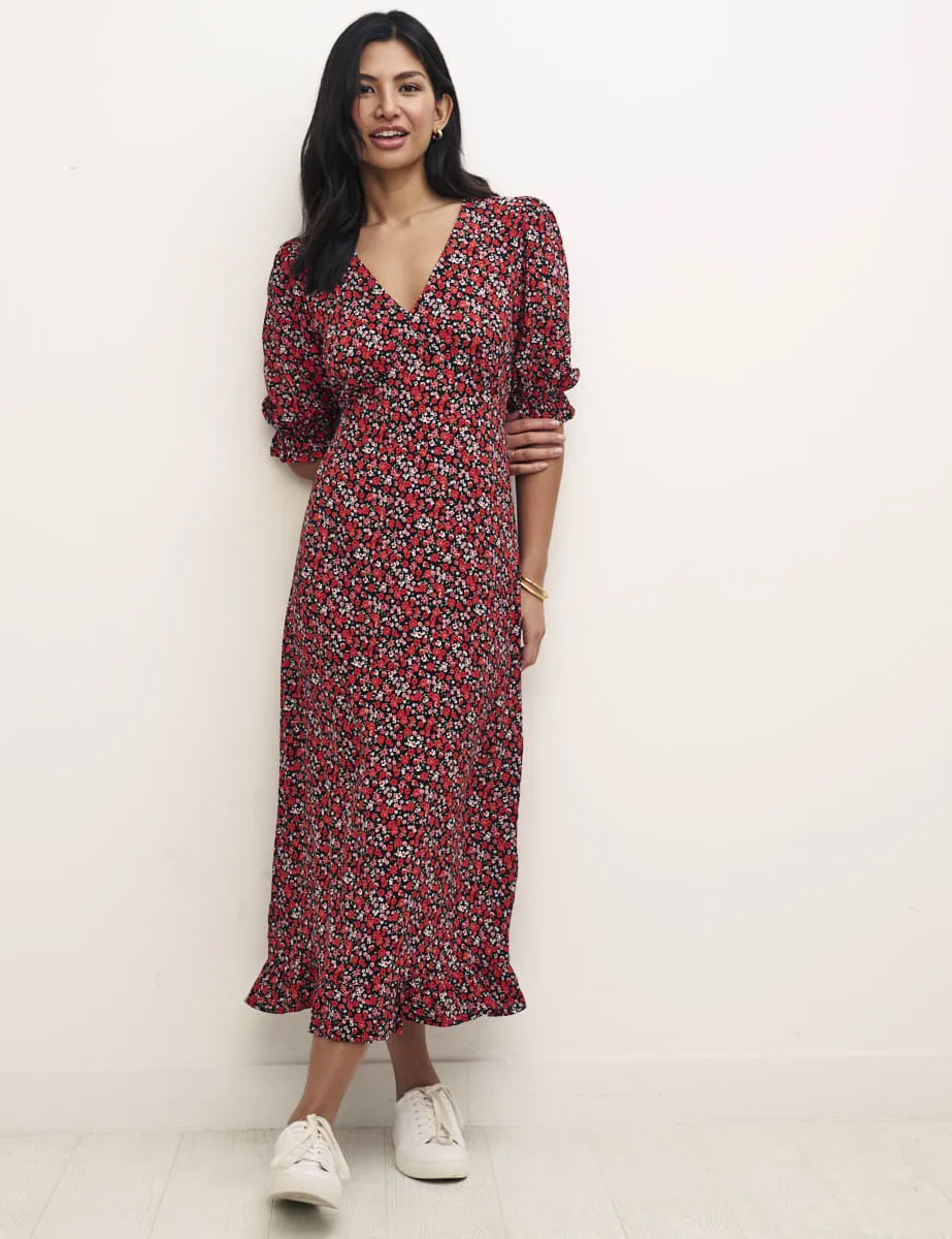 Red Floral Delilah Midi Dress sold by Nobody's Child