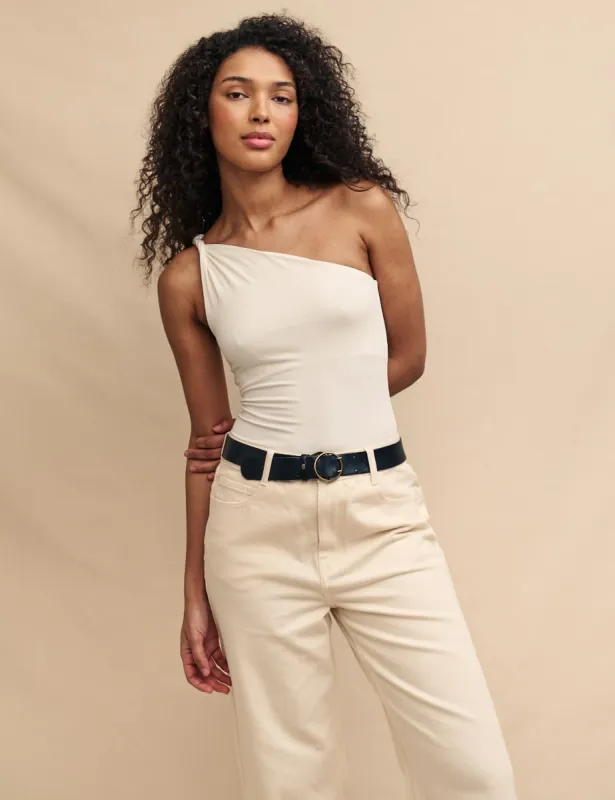 White Twist One Shoulder Top sold by Nobody's Child