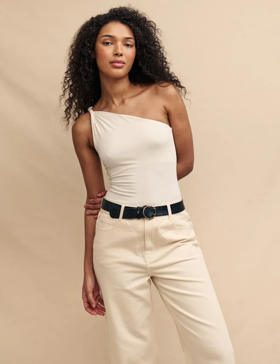 White Twist One Shoulder Top sold by Nobody's Child