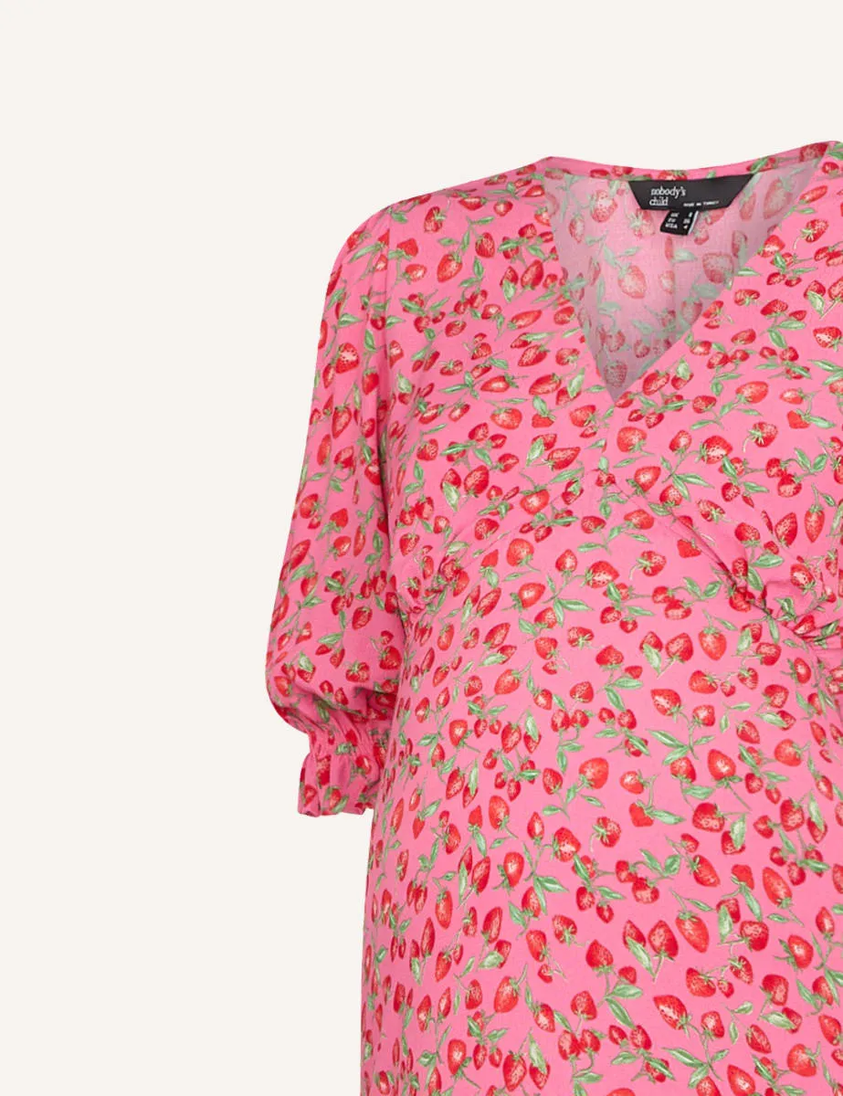 Maternity Pink Strawberry Print Delilah Midi Dress sold by Nobody's Child product image thumbnail 2