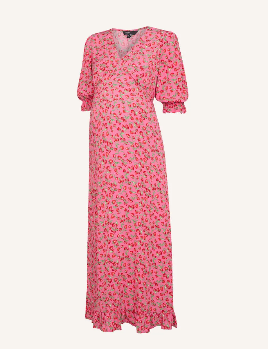 Maternity Pink Strawberry Print Delilah Midi Dress sold by Nobody's Child