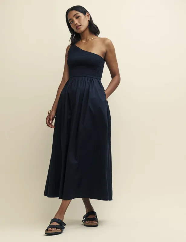 Black One Shoulder Georgia Midi Dress sold by Nobody's Child