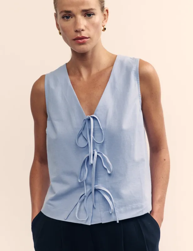 Blue Tessa Tie Front Top sold by Nobody's Child