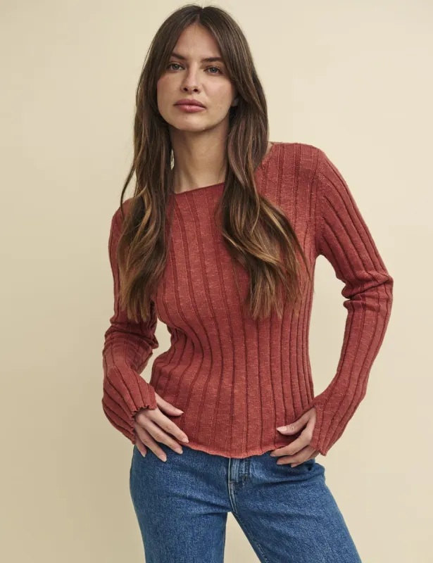 Brown Boat Neck Rib Knitted Top sold by Nobody's Child
