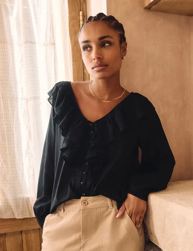 Black Frill Collar Button-Up Blouse sold by Nobody's Child