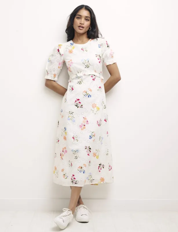 White Floral Broderie Felicia Midi Dress sold by Nobody's Child