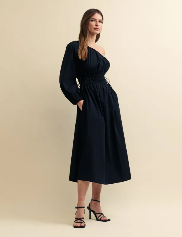Black One Shoulder Saffy Midi Dress sold by Nobody's Child