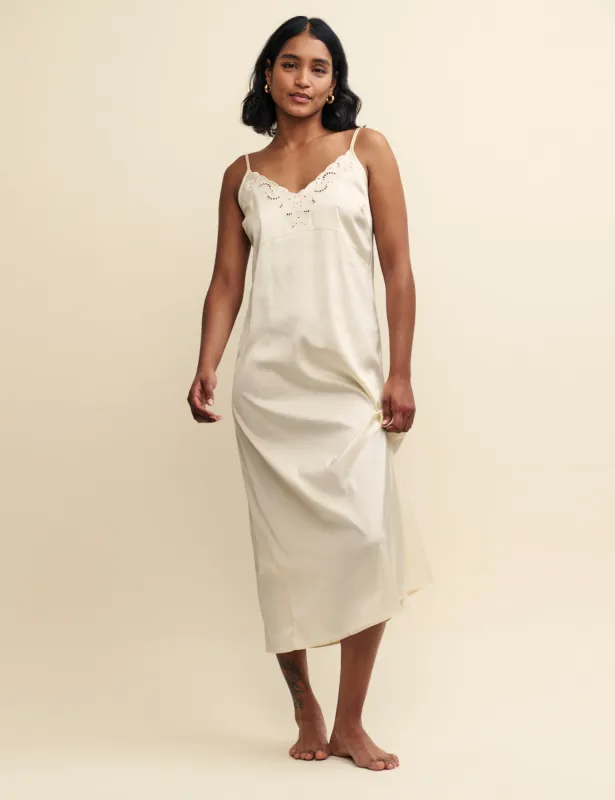 White Cutwork Detail Satin Bridal Nightdress made by Nobody's Child