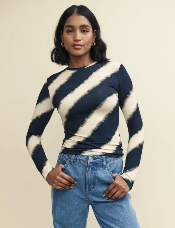 Black and White Stripe Crew Neck Long Sleeve T-Shirt sold by Nobody's Child