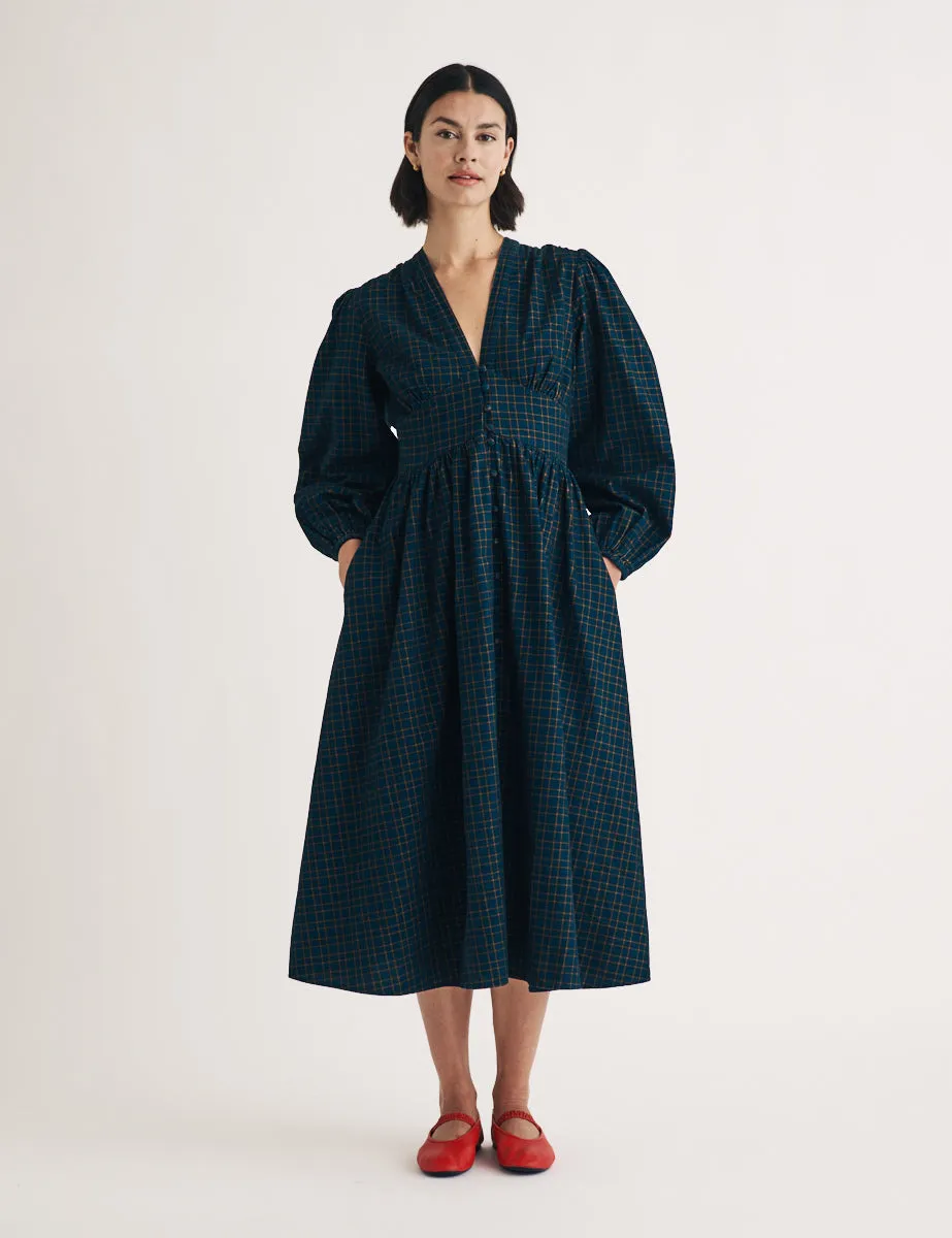 Navy Cord Check Starlight Midi Dress sold by Nobody's Child