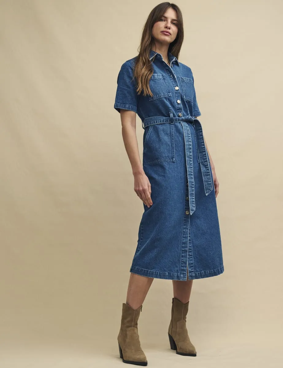 Blue Denim Short Sleeve Finchley Shirt Dress sold by Nobody's Child