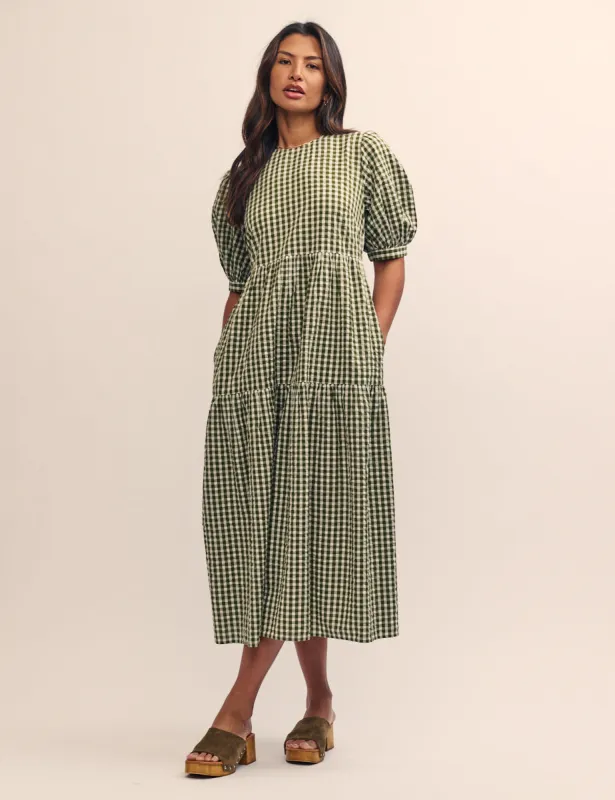 Green Gingham Rochelle Midi Smock Dress sold by Nobody's Child