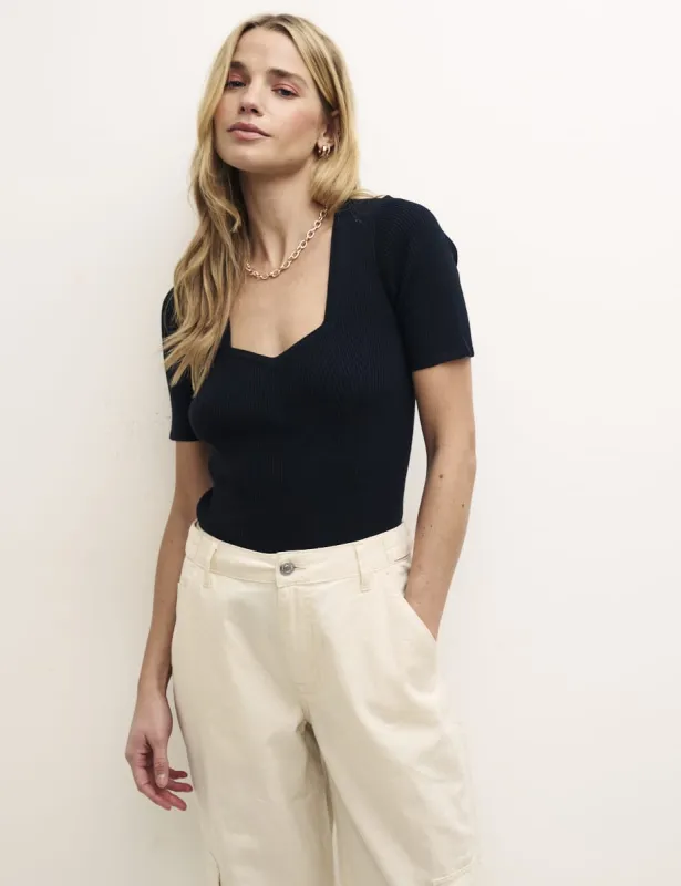 Black Sweetheart Knitted Short Sleeve Top sold by Nobody's Child