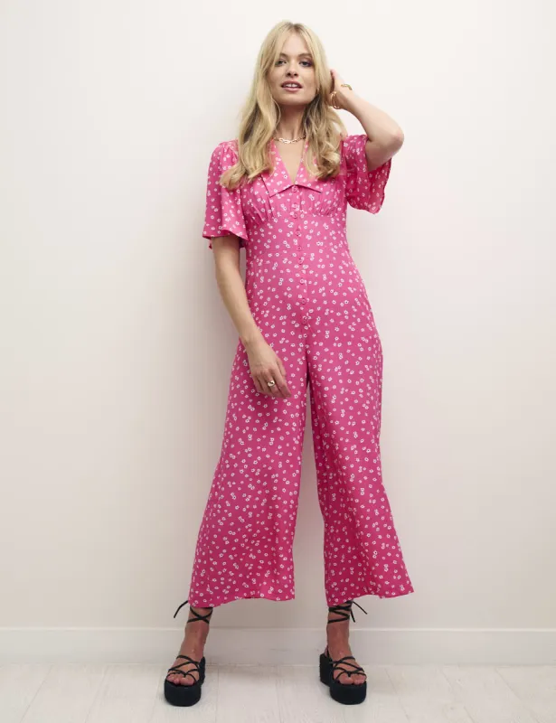 Pink Ditsy Floral Collared Daisy Jumpsuit sold by Nobody's Child