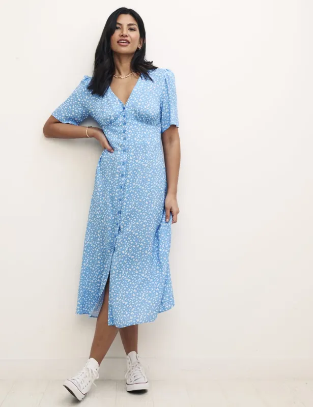 Petite Blue Alexa with Shirring Midi Dress sold by Nobody's Child
