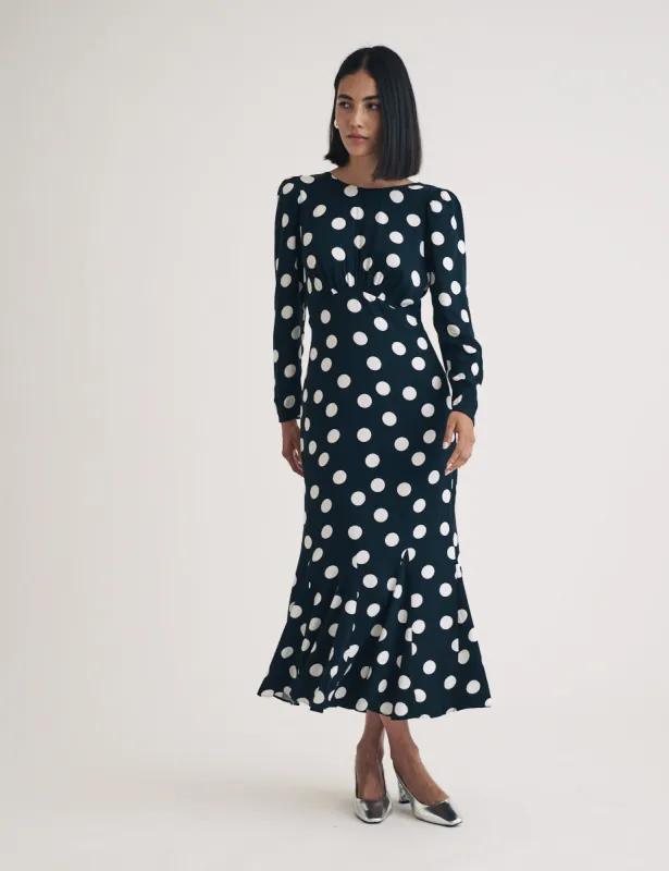 Black Polka Dot Sally Midi Dress made by Nobody's Child