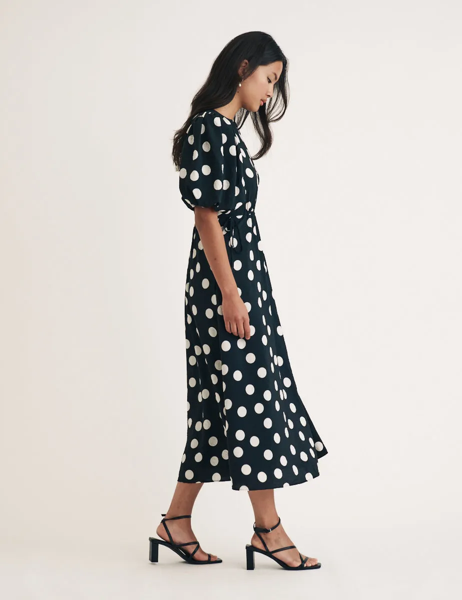 Black Polka Dot Puff Sleeve Thora Midi Dress sold by Nobody's Child product image thumbnail 3