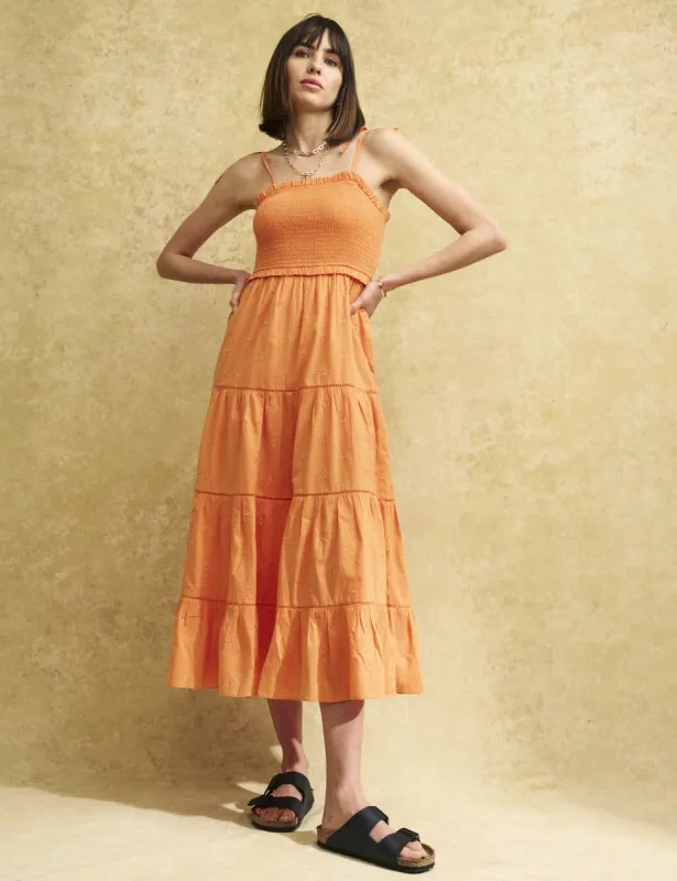 Petite Orange Shirred Maisi Midi Dress sold by Nobody's Child