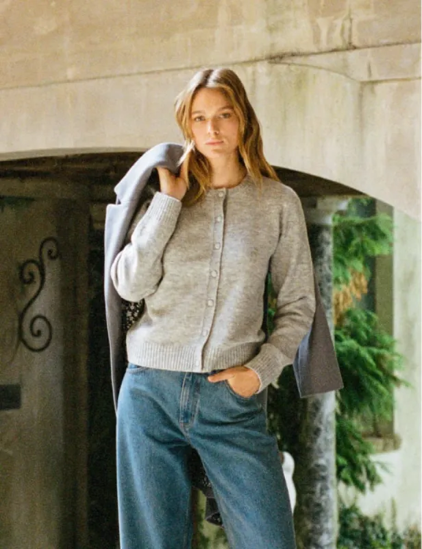 Grey Crew Neck Knitted Cardigan sold by Nobody's Child