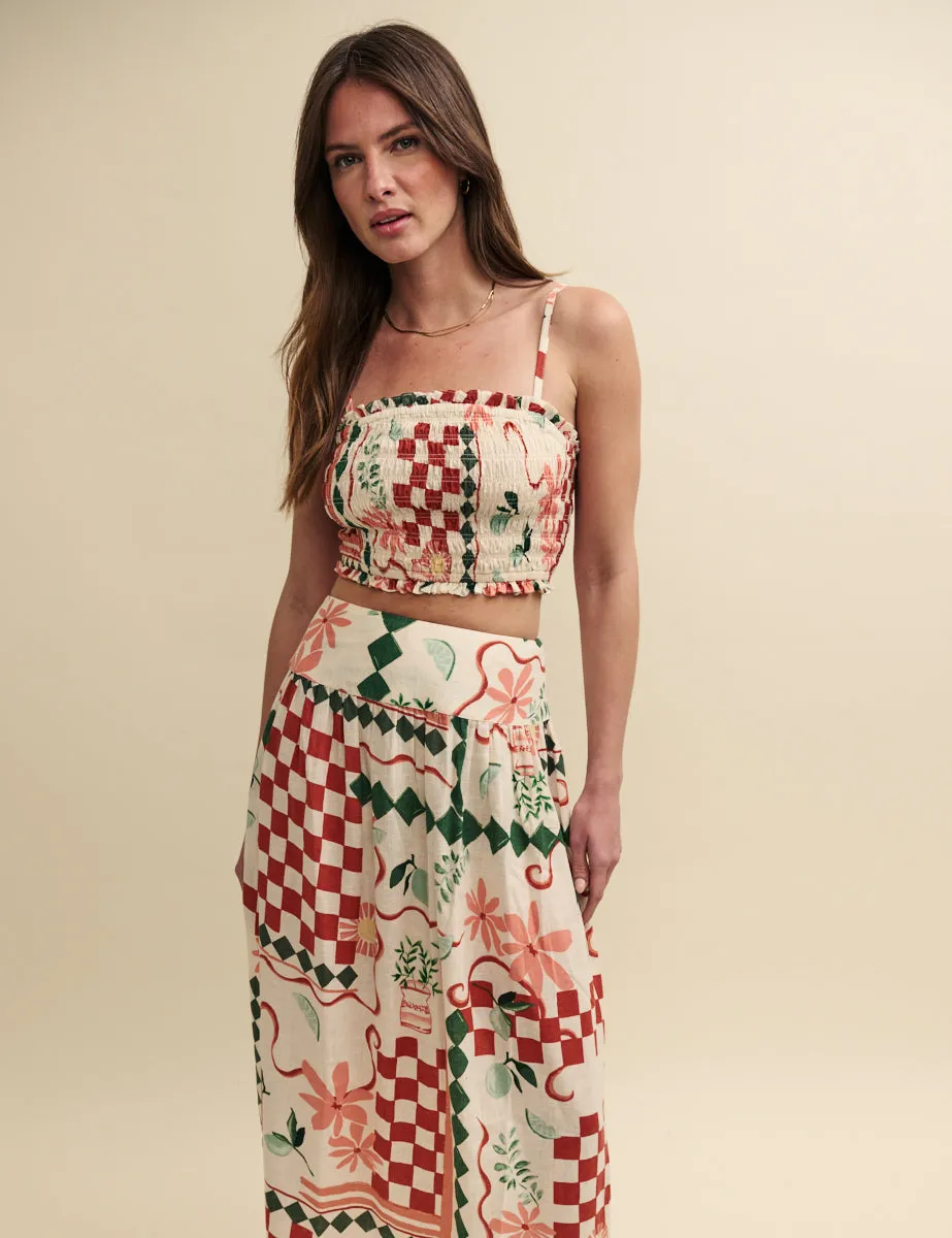 Multi Tile Print Shirred Strappy Crop Top sold by Nobody's Child