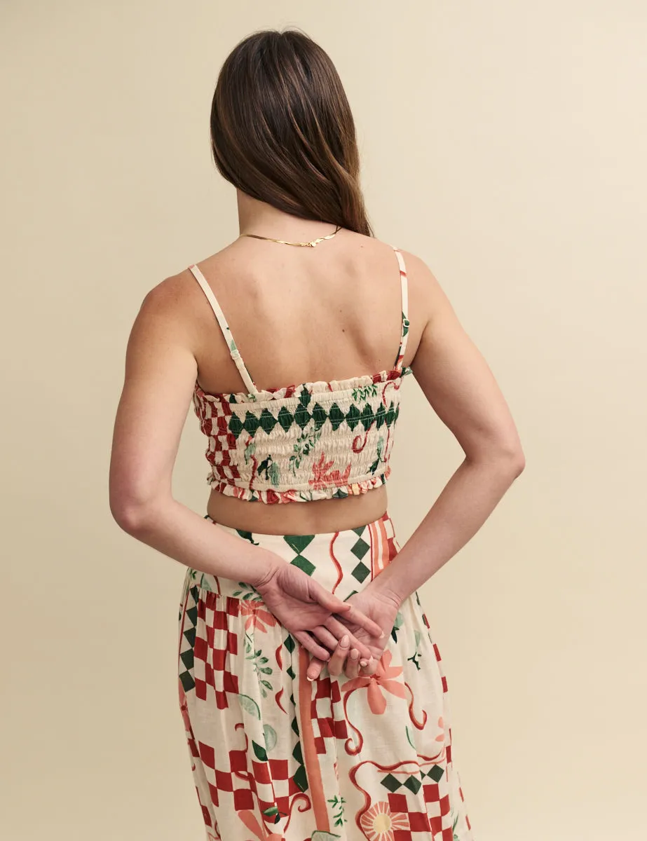 Multi Tile Print Shirred Strappy Crop Top sold by Nobody's Child product image thumbnail 4
