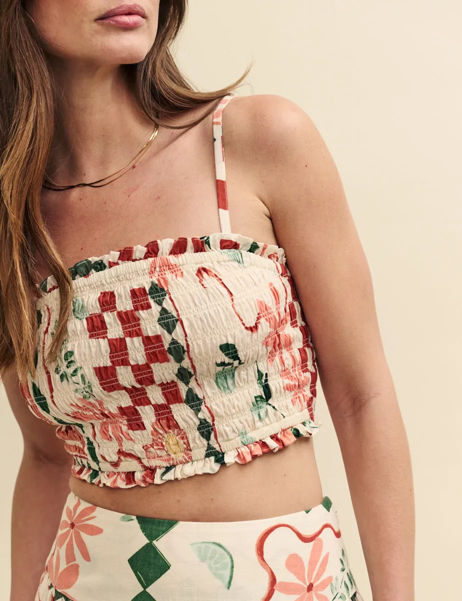 Multi Tile Print Shirred Strappy Crop Top sold by Nobody's Child product image thumbnail 3