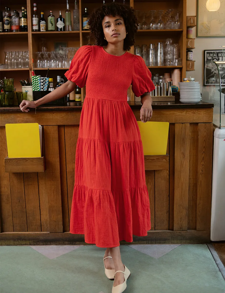 Red Tiered Charlie Midi Dress sold by Nobody's Child