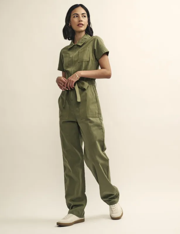 Petite Khaki Utility Zip Up Portland Jumpsuit sold by Nobody's Child