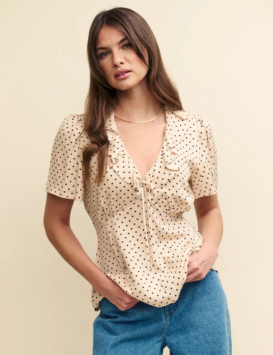 Cream Spot Ruffle Blouse sold by Nobody's Child product image thumbnail 3