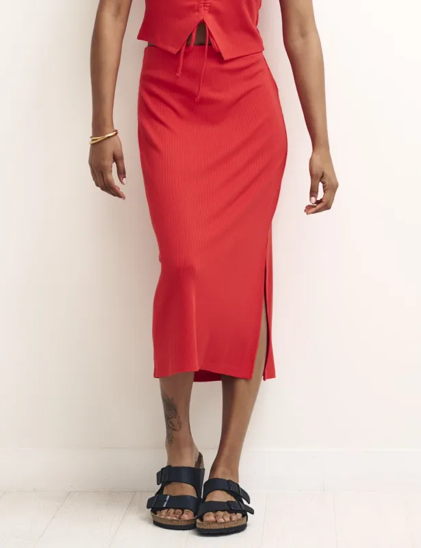 Red Side Slit Midi Skirt sold by Nobody's Child