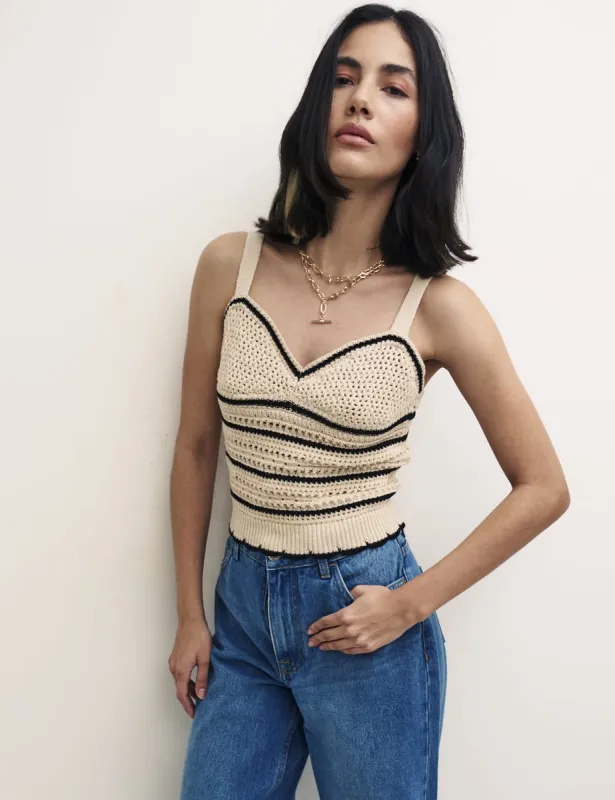 Black & White Mock-Crochet Stripe Cami sold by Nobody's Child