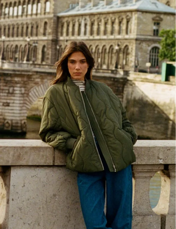 Khaki Green Quilted Bomber Jacket sold by Nobody's Child