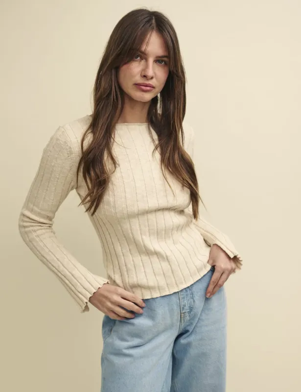 Cream Boat Neck Rib Knitted Top sold by Nobody's Child