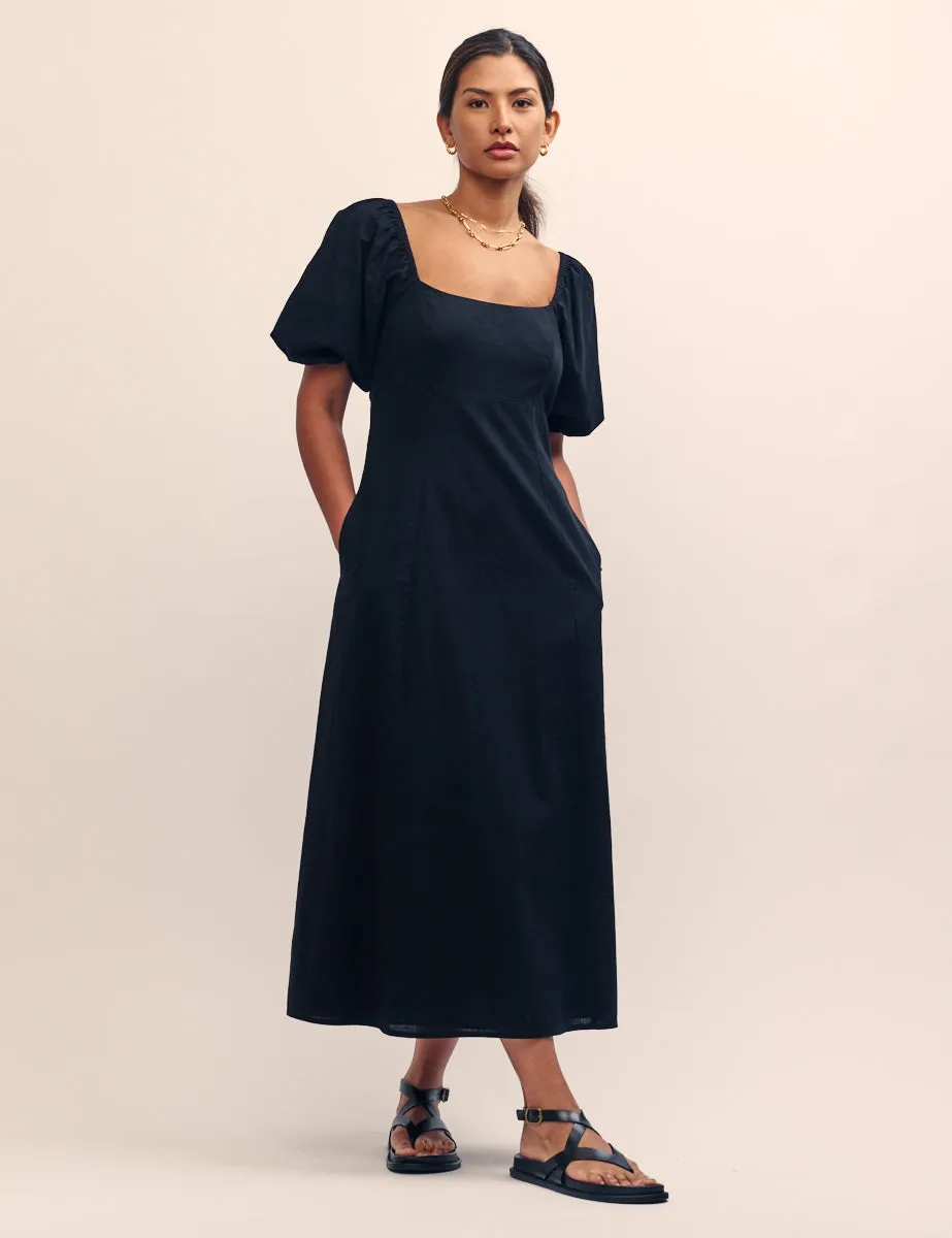 Black Puff Sleeve Talitha Midi Dress sold by Nobody's Child