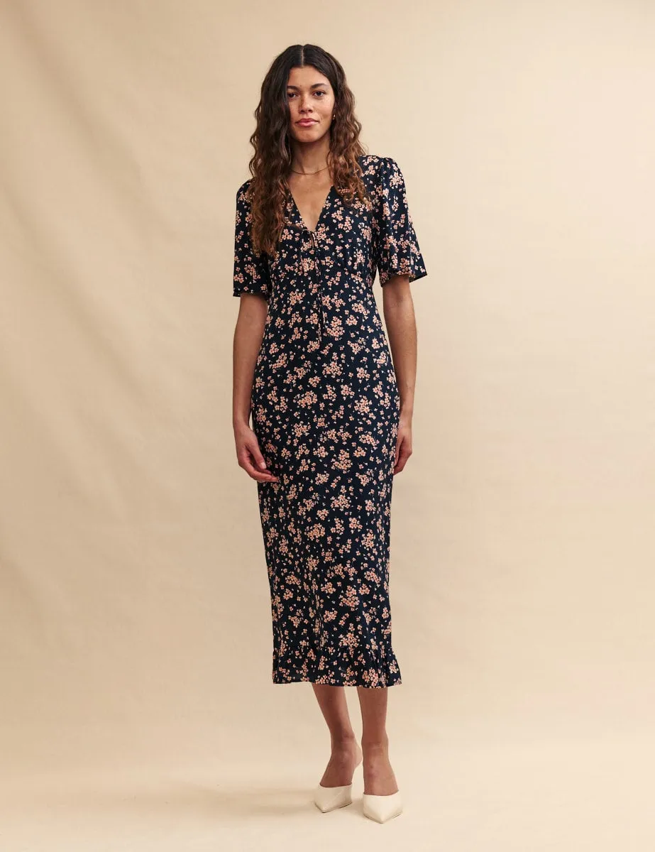 Black Floral Dalia Midi Dress sold by Nobody's Child