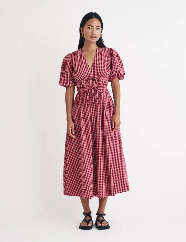 Pink Puff Sleeve Gingham Scottie Midi Dress sold by Nobody's Child
