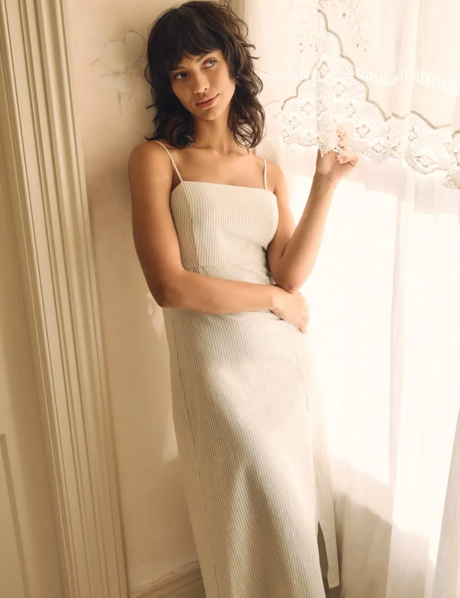 Cream Pinstripe Maddy Midi Dress sold by Nobody's Child